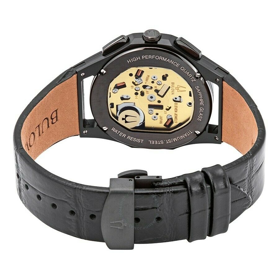 Bulova Curv Chronograph 43mm Black – Watch Bliss Leather Jewelers Strap Men\'s Quartz